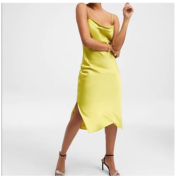 Express Satin Cowl Neck Midi Slip Dress in Lime Green Size Small - Picture 4 of 13